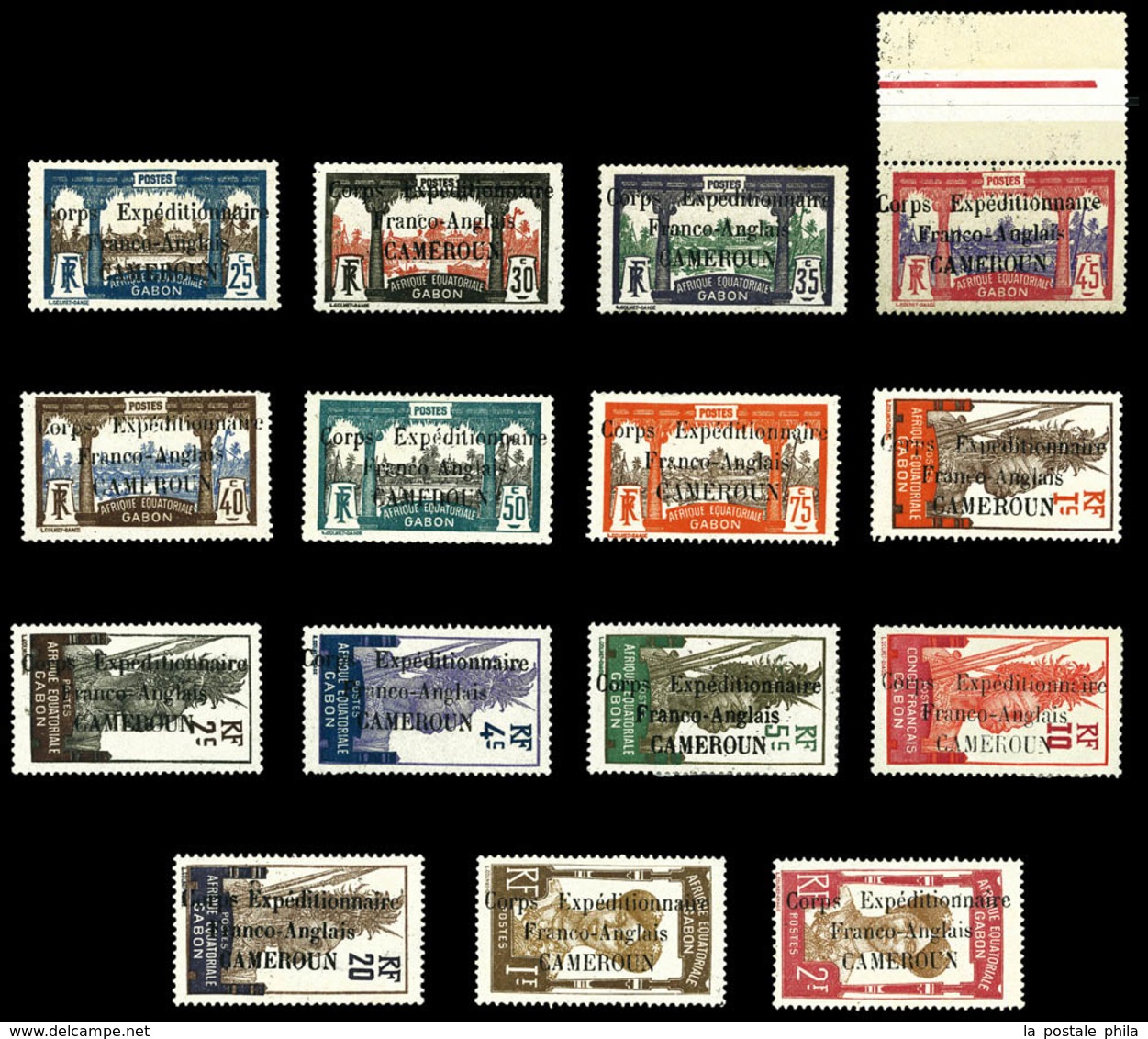 * N°38/52, Série Complête Timbres Du Gabon Surchargés 'CORPS EXPEDITIONNAIRE FRANCO ANGLAIS CAMEROUN', Les 15 Valeurs SU - Ungebraucht