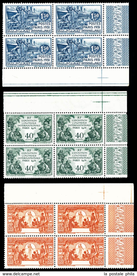 ** N°149a/52a, Expo Coloniale, 40c Vert, 90c Orange Et 1f50 Bleu Sans CAMEROUN En Bloc De Quatre Coin De Feuille, SUP (c - Ungebraucht