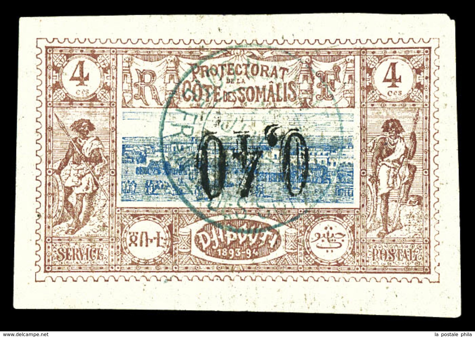 O N°22c, 0,40 Sur 4c Vue De Djibouti, SURCHARGE RENVERSEE, Bord De Feuille Latéral, SUPERBE (signé Brun/certificat)  Qua - Oblitérés