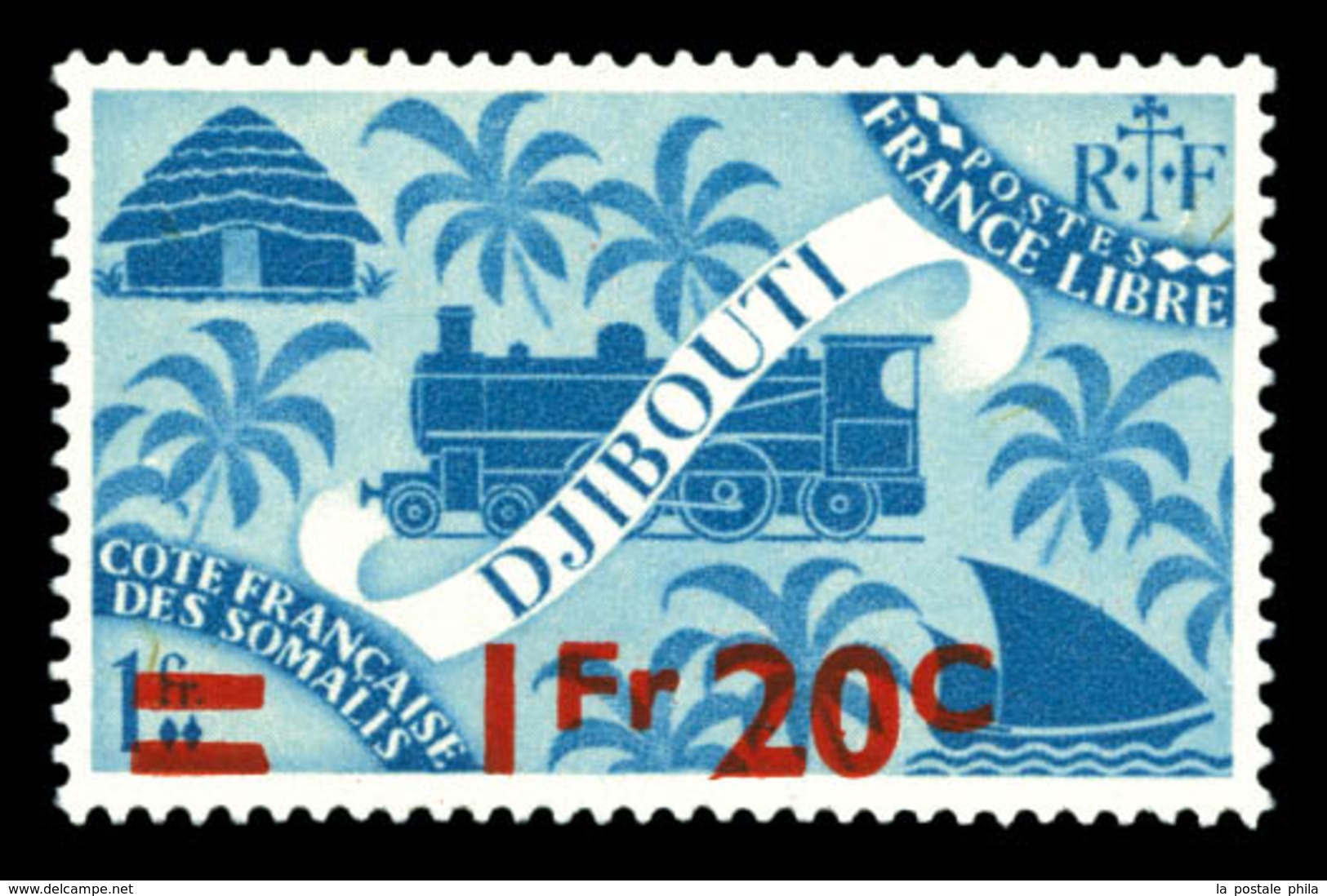 ** Non émis De 1945: Locomotive, 1f 20 Sur 1f Bleu-vert, Surcharge Rouge, SUP (certificat)  Qualité: ** - Oblitérés