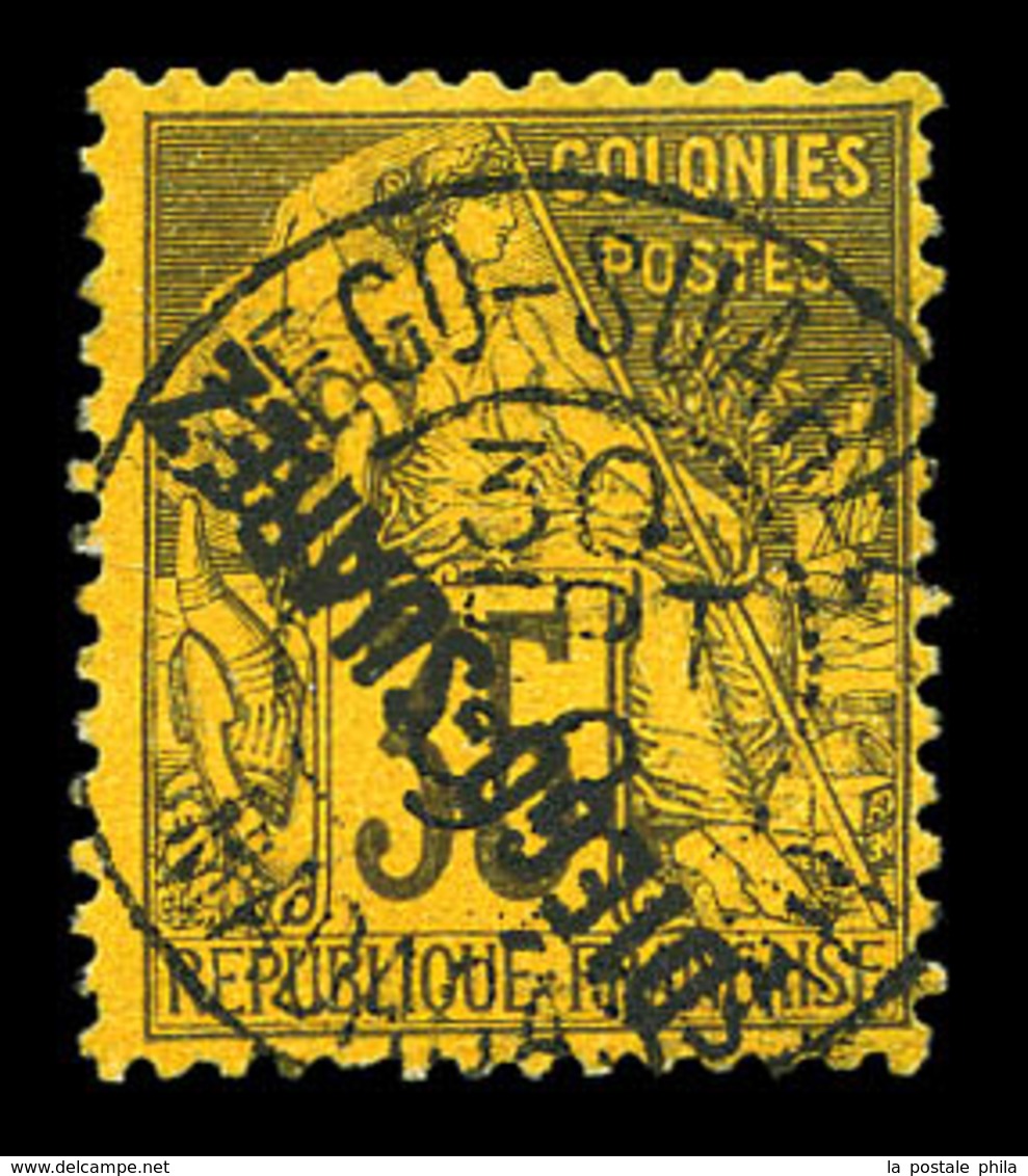 O N°22a, 35c Violet-noir Sur Jaune, Surcharge Renversée. SUP. R. (signé Calves/certificat)  Qualité: O  Cote: 1800 Euros - Oblitérés