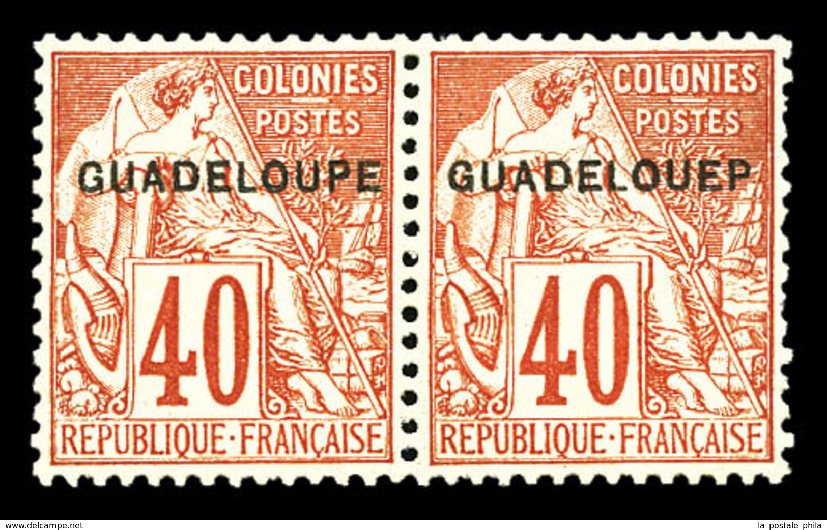 * N°24aD, 40c Rouge-orange: 'GUADELOUEP' Tenant à Normal, Très Bon Centrage. SUP (signé/certificat)  Qualité: *  Cote: 9 - Neufs