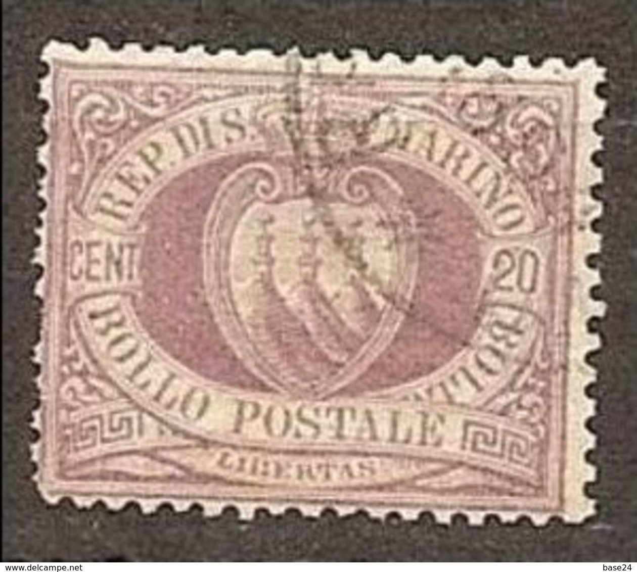 1894 San Marino Saint Marin CIFRA O STEMMA 20c Lilla (29) USED - Usati