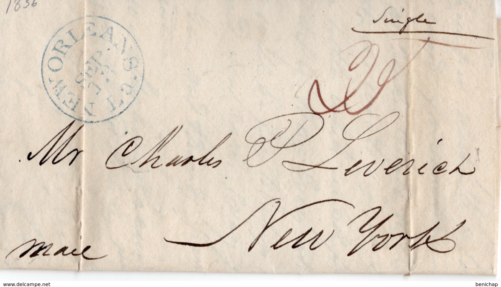 (R4) NEW ORLEANS - NEW YORK - BLUE POSTAL MARKING - Paid 29 - SINGLE - 1836. - …-1845 Vorphilatelie