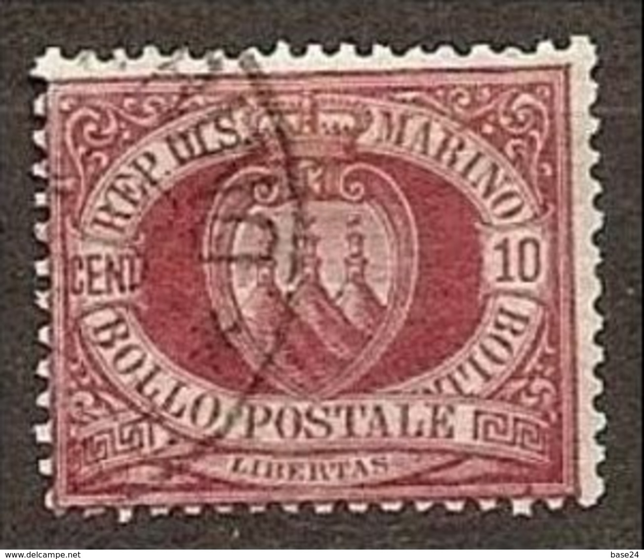 1894 San Marino Saint Marin CIFRA O STEMMA 10c Rosso (28) Usato USED - Gebraucht