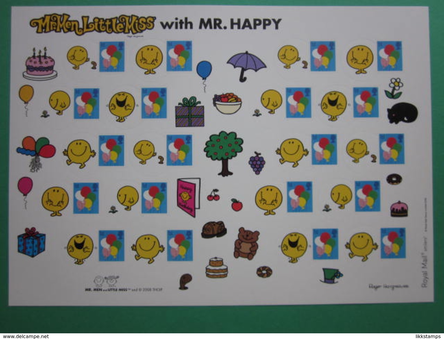 2008 ROYAL MAIL BALLOONS STAMPS WITH MR. MEN LABELS GENERIC SMILERS SHEET. #SS0054 - Smilers Sheets