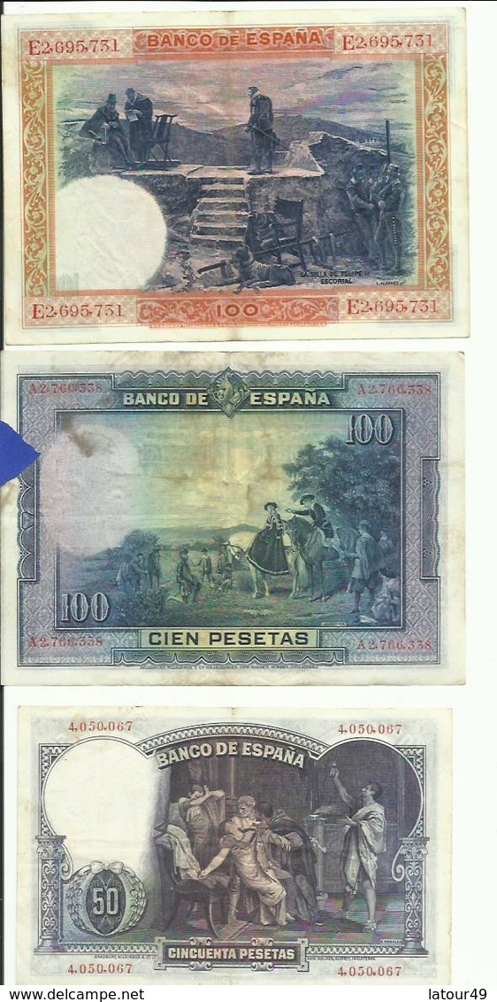 3 Billets Espagne 1 De 50 Pesetas 1931 Et 2 De 100 Pesetas  1925 Et 1928 Tres Bon Etat - 100 Pesetas