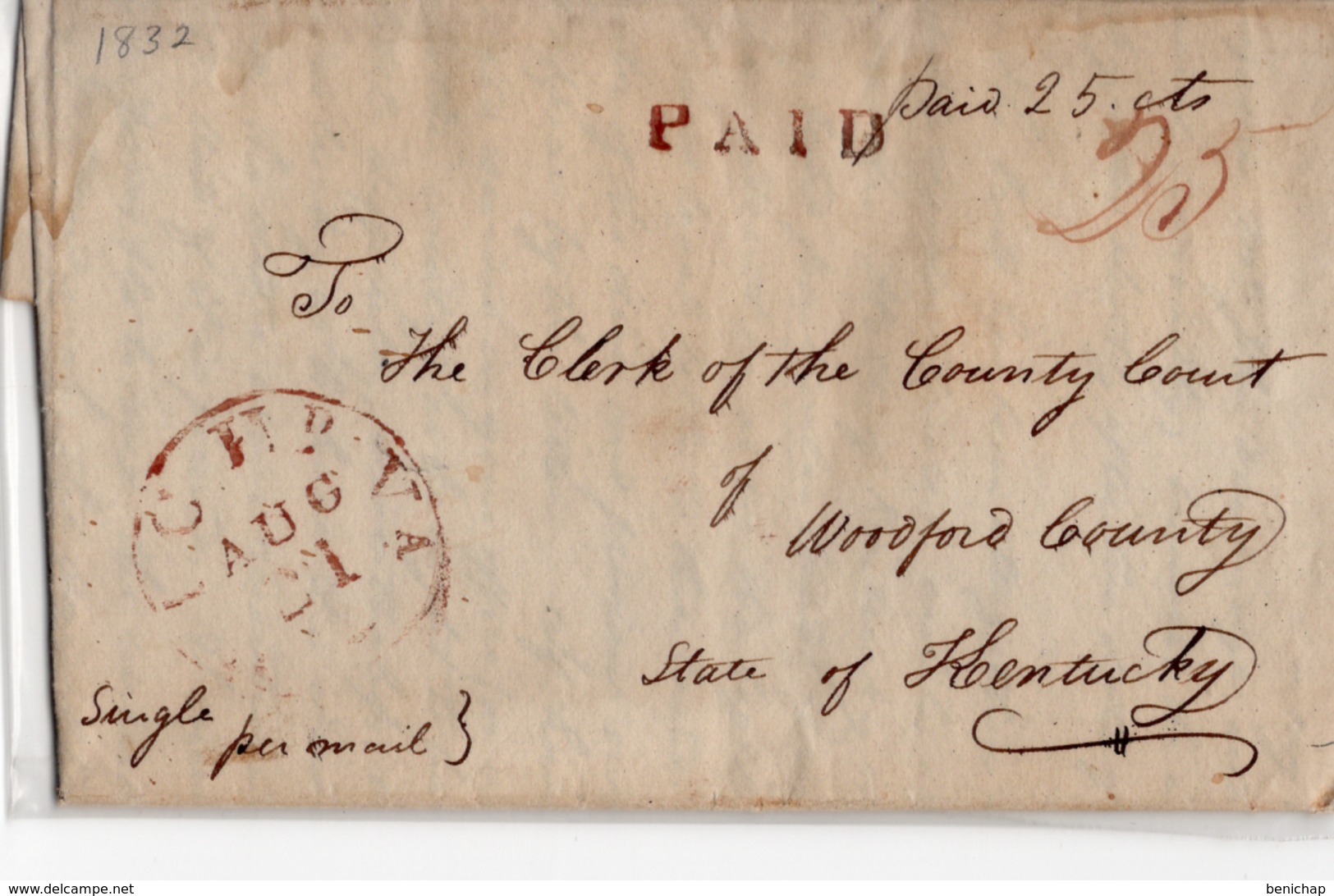 (R5) The Clerk Of The Country Count - Woodford Country - SINGLE - PAID 25 CTS - 1832. - …-1845 Prephilately