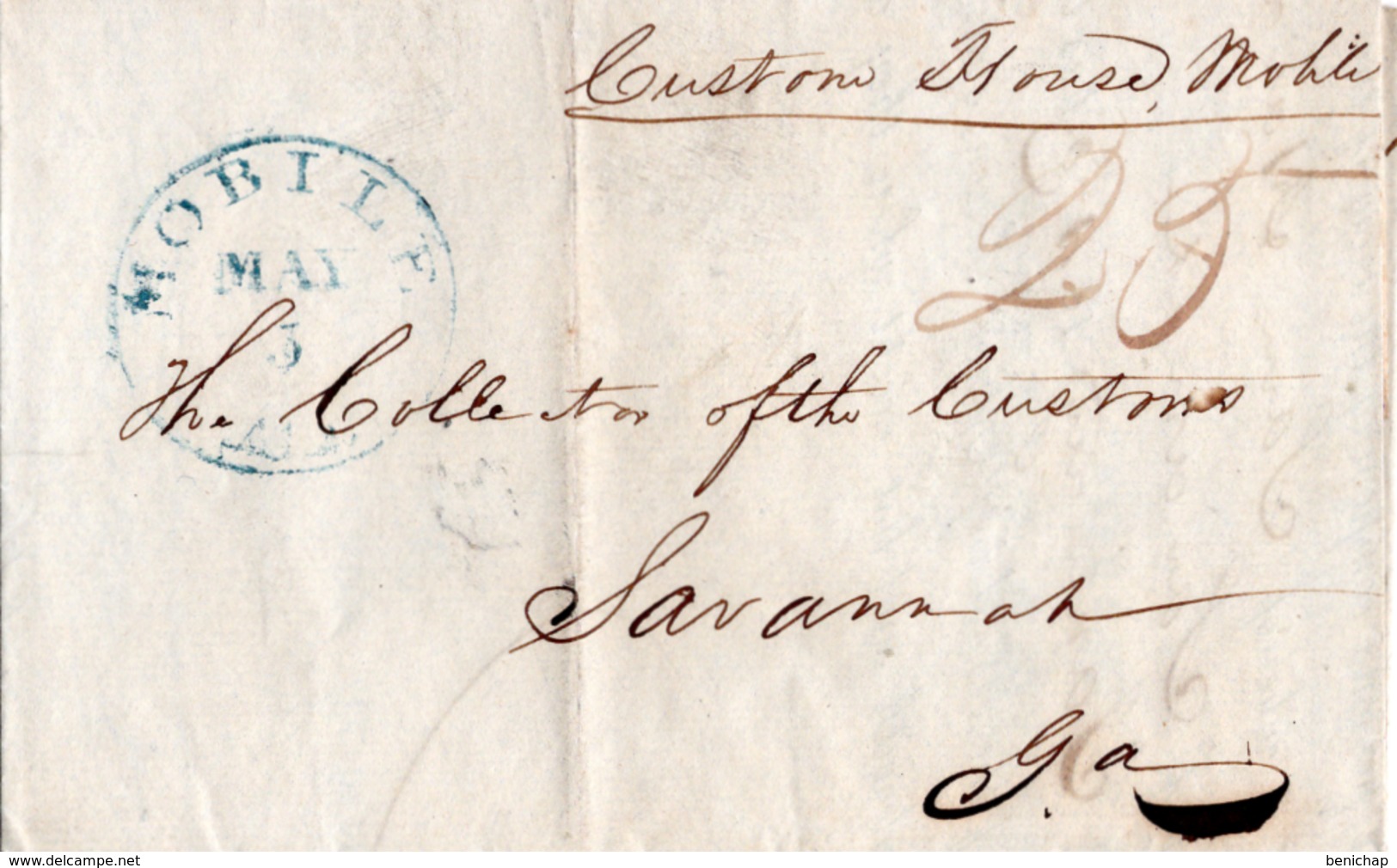 (R7) ALA, MOBILE MAY 3, 1840 To SAVANNAH, GEORGIA - Re : - SHIP BERWICK - MARITIME USE. - …-1845 Prephilately