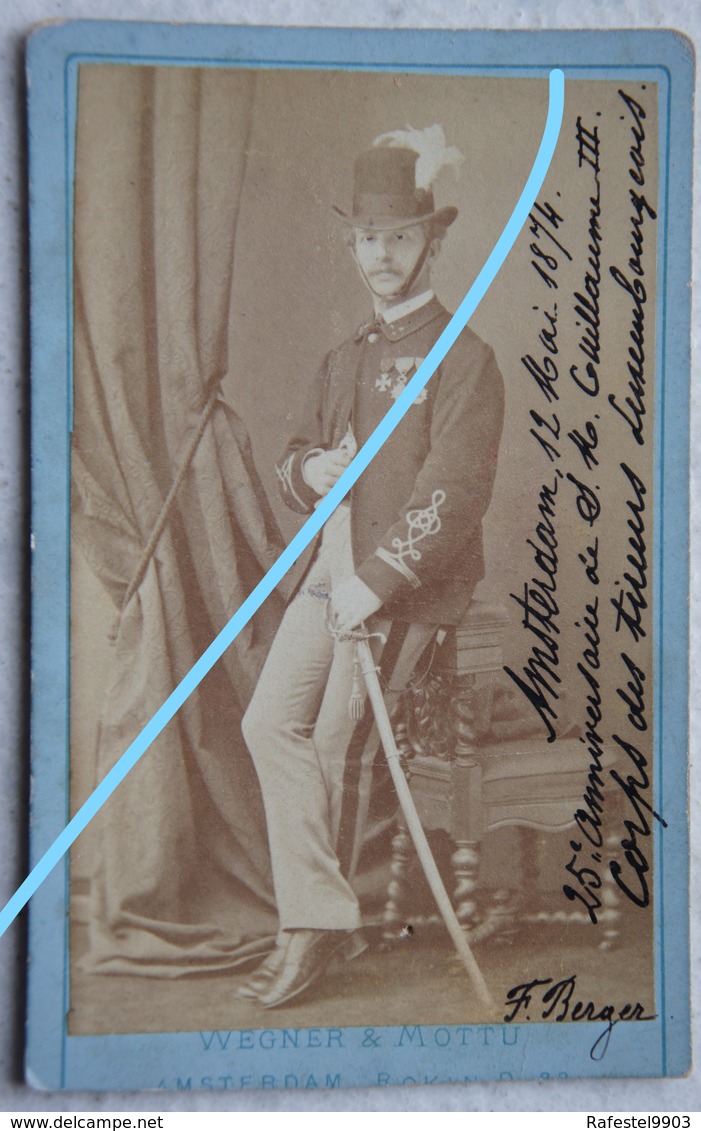 Photo CDV Officier Corps Des Tireurs Luxembourgeois Anniversaire Wilhelm III Amsterdam 1874 Sabre Sword LUXEMBOURG - Anciennes (Av. 1900)