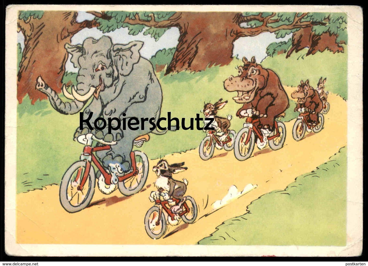 ÄLTERE POSTKARTE HIPPOS ELEFANTEN VERMENSCHLICHT Nilpferd Fahrrad Elephant Elephants Tusker Hippopotame Elefant Bike Cpa - Ippopotami