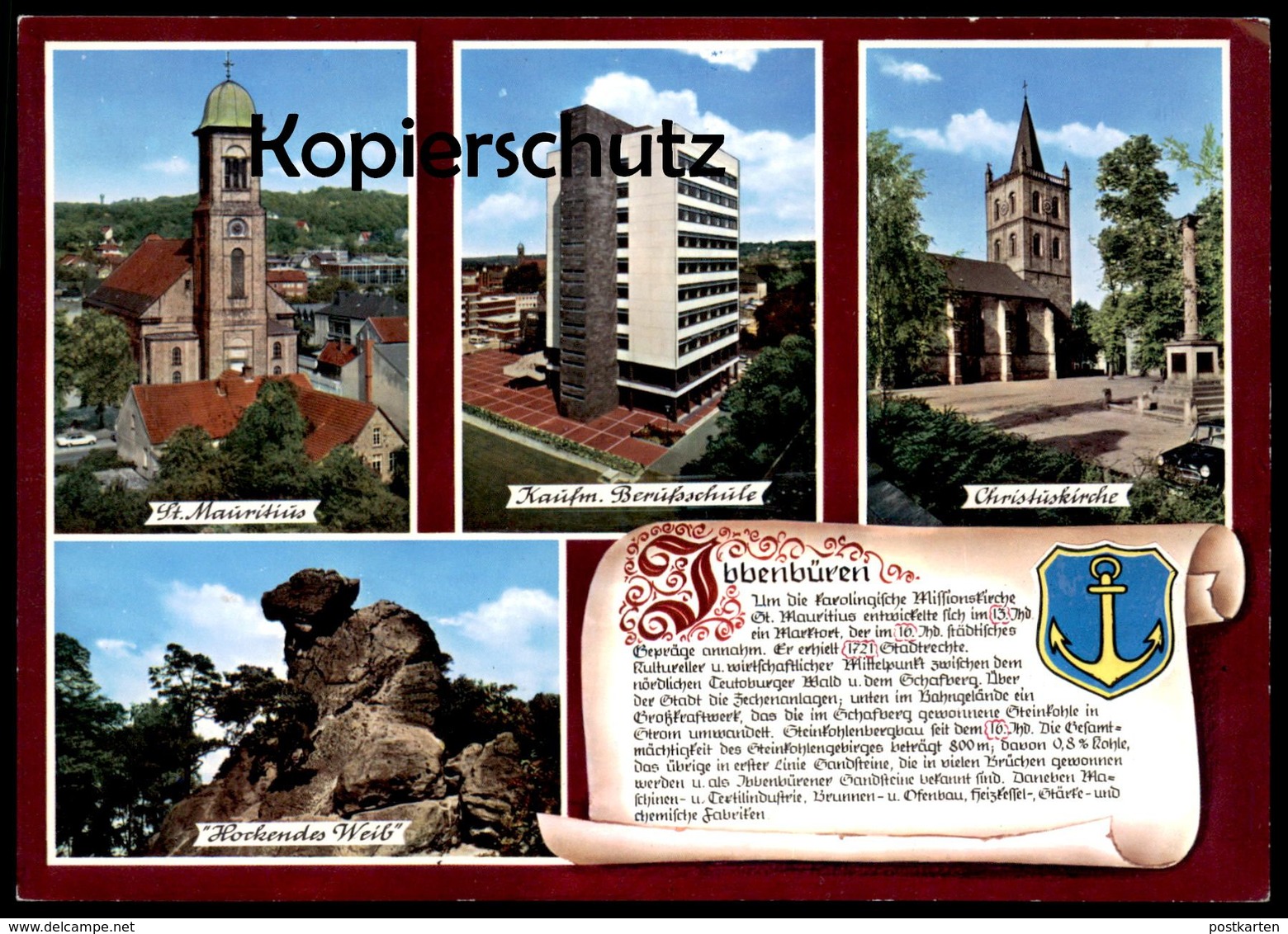 POSTKARTE IBBENBÜREN BERUFSSCHULE SCWAPPEN & GESCHICHTE CHRONIK Chronikkarte Chronique Chronicle Storycard Ansichtskarte - Ibbenbueren