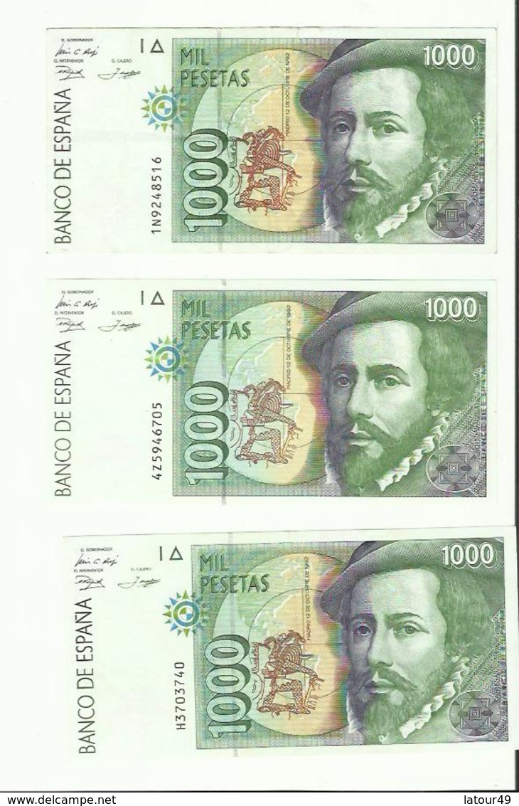 3 Billets Espagne 1000 Pesetas 1992 Etat Neuf - 25 Pesetas