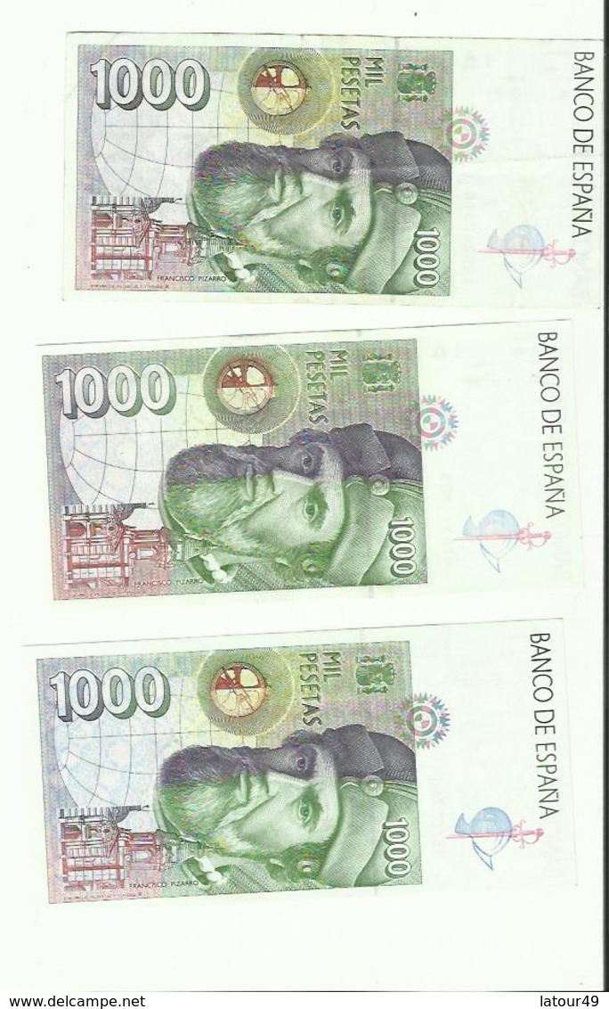 3 Billets Espagne 1000 Pesetas 1992 Etat Neuf - 25 Pesetas