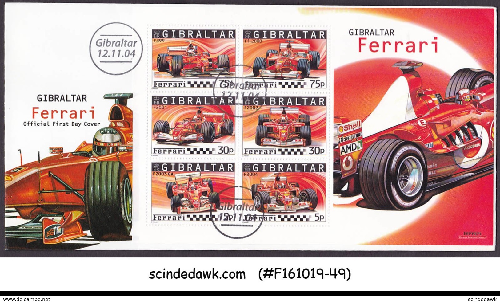 GIBRALTAR - 2004 FERRARI RACE CARS / GRAND PRIX / AUTO RACING M/S FDC - Gibraltar