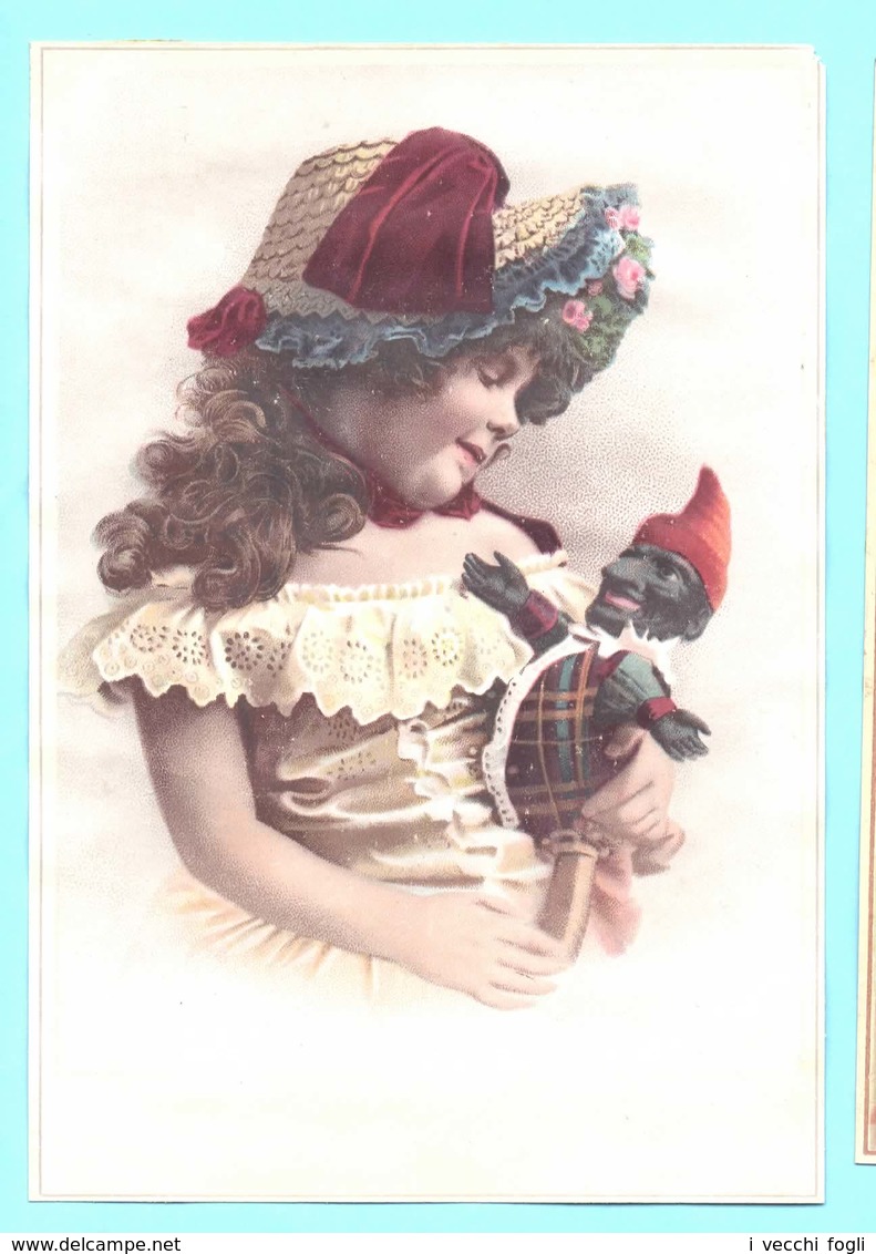 Chromo Grand Format, Non Publicitaire. Petite Fille Avec Sa Marionnette Noire. - Other & Unclassified