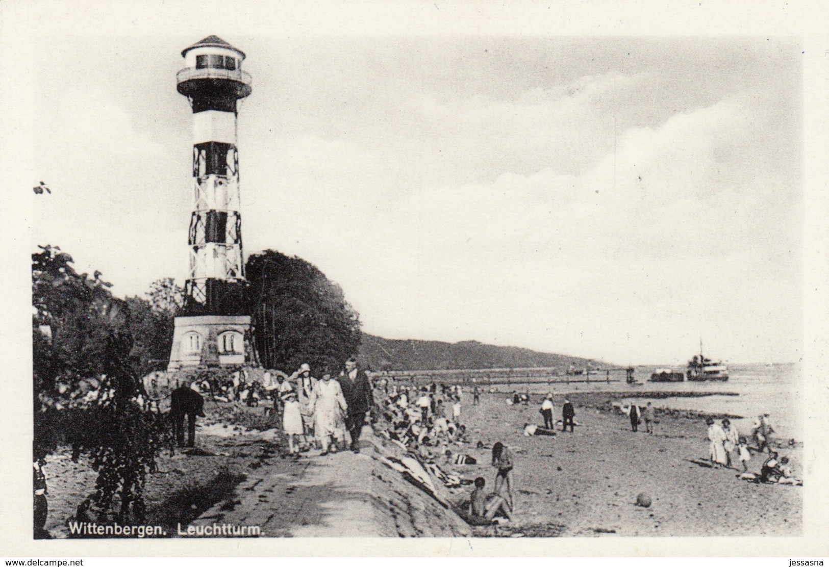 AK - WITTENBERGEN (Hamburg) - Flanierer Und Badende Am Elbstrand Mit Leuchtturm 1930 - Sonstige & Ohne Zuordnung