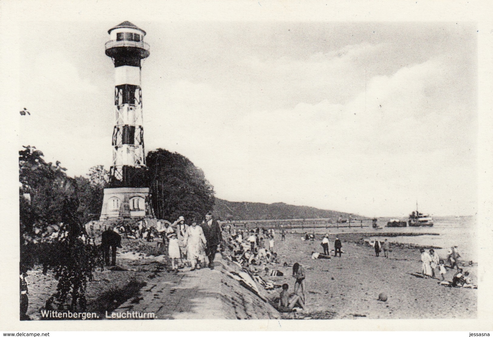 AK - WITTENBERGEN (Hamburg) - Flanierer Und Badende Am Elbstrand Mit Leuchtturm 1930 - Altri & Non Classificati