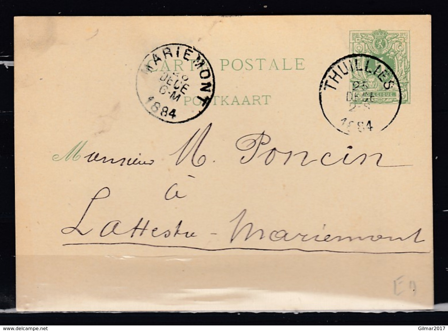 Postkaart Van Thuillies Naar La Hestre - Cartes Postales 1871-1909