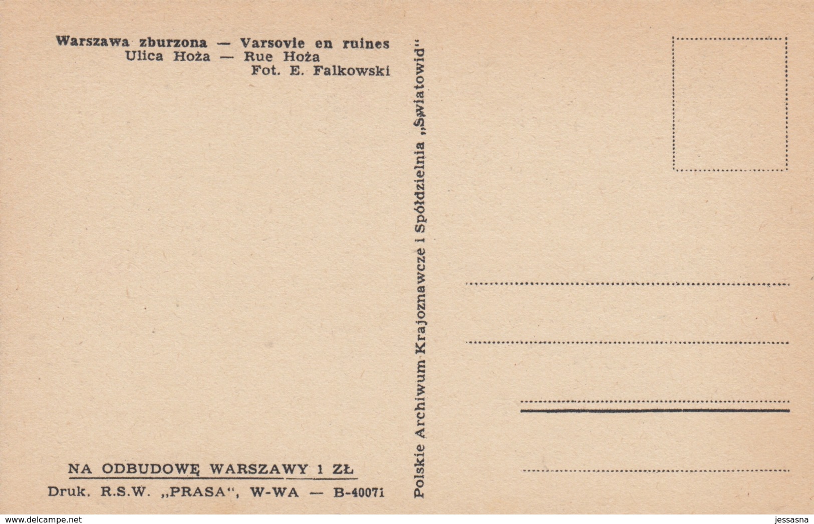 AK - WARSZAWA ZBURZONA (Zerstörtes Warschau) - Kriegsruinen In Der Ulica Hoza 1944 - Polen