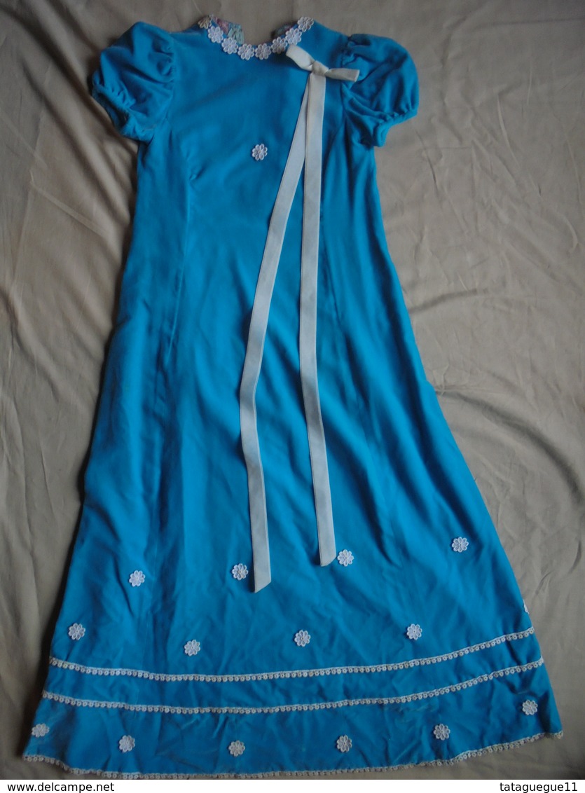 Ancien - Robe Longue En Velours Couleur Bleu Pour Petite Fille Demoiselle D'honneur 1968 - Wedding