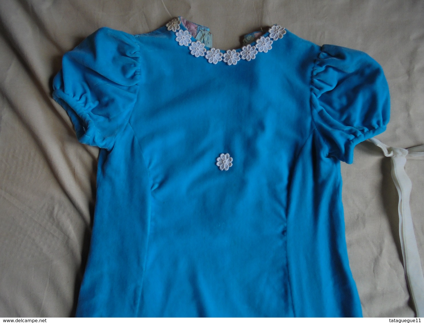 Ancien - Robe Longue En Velours Couleur Bleu Pour Petite Fille Demoiselle D'honneur 1968 - Mariage