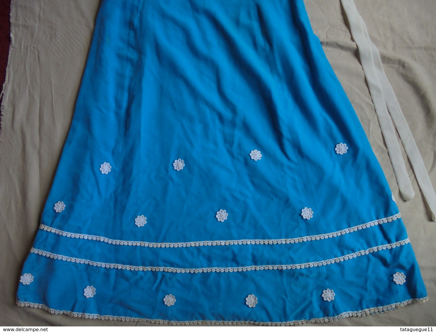 Ancien - Robe Longue En Velours Couleur Bleu Pour Petite Fille Demoiselle D'honneur 1968 - Bruidsjurken