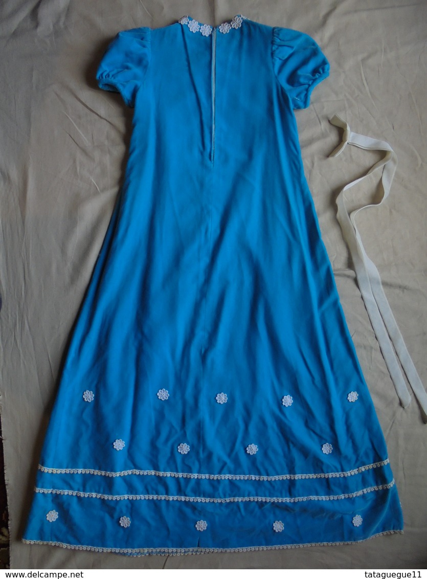 Ancien - Robe longue en velours couleur bleu pour petite fille Demoiselle d'honneur 1968