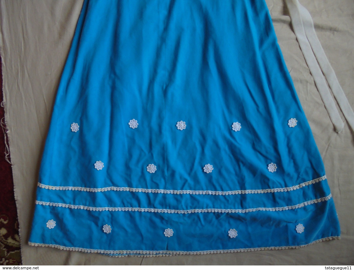 Ancien - Robe longue en velours couleur bleu pour petite fille Demoiselle d'honneur 1968