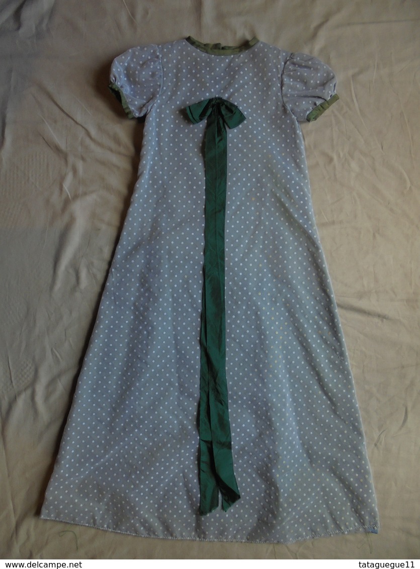 Ancien - Robe Longue Satinette Couleur Vert Pour Petite Fille Demoiselle D'honneur 1968 - Bruidsjurken