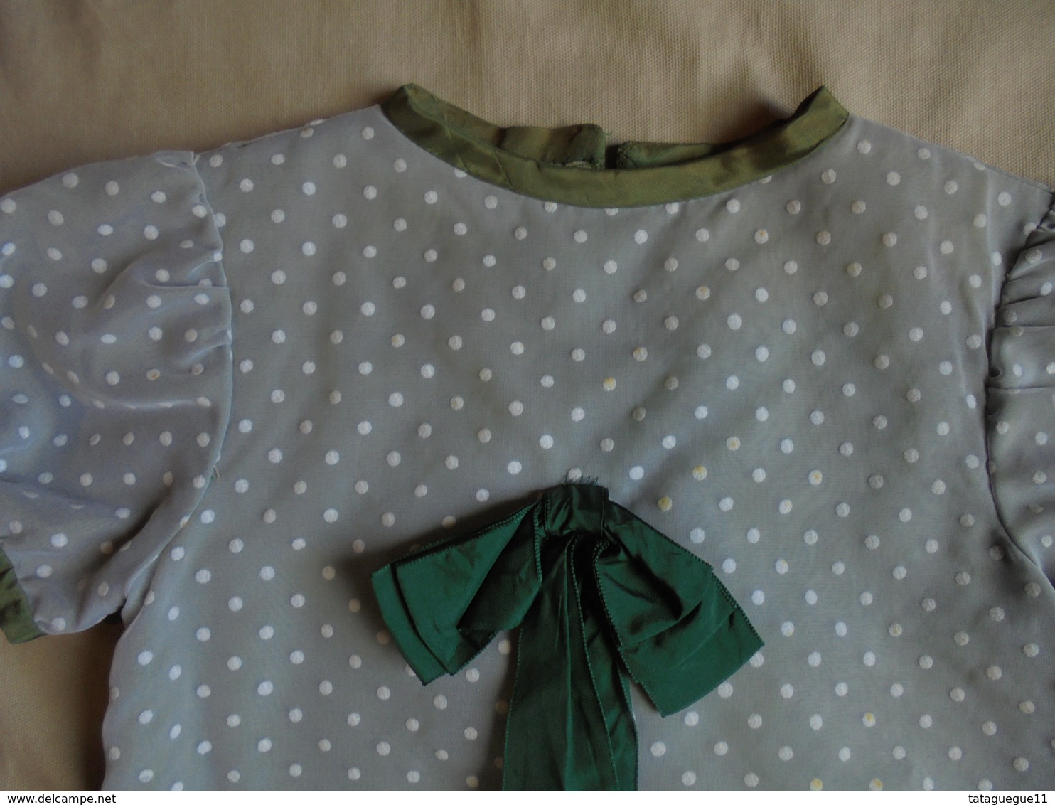 Ancien - Robe Longue Satinette Couleur Vert Pour Petite Fille Demoiselle D'honneur 1968 - Bruidsjurken