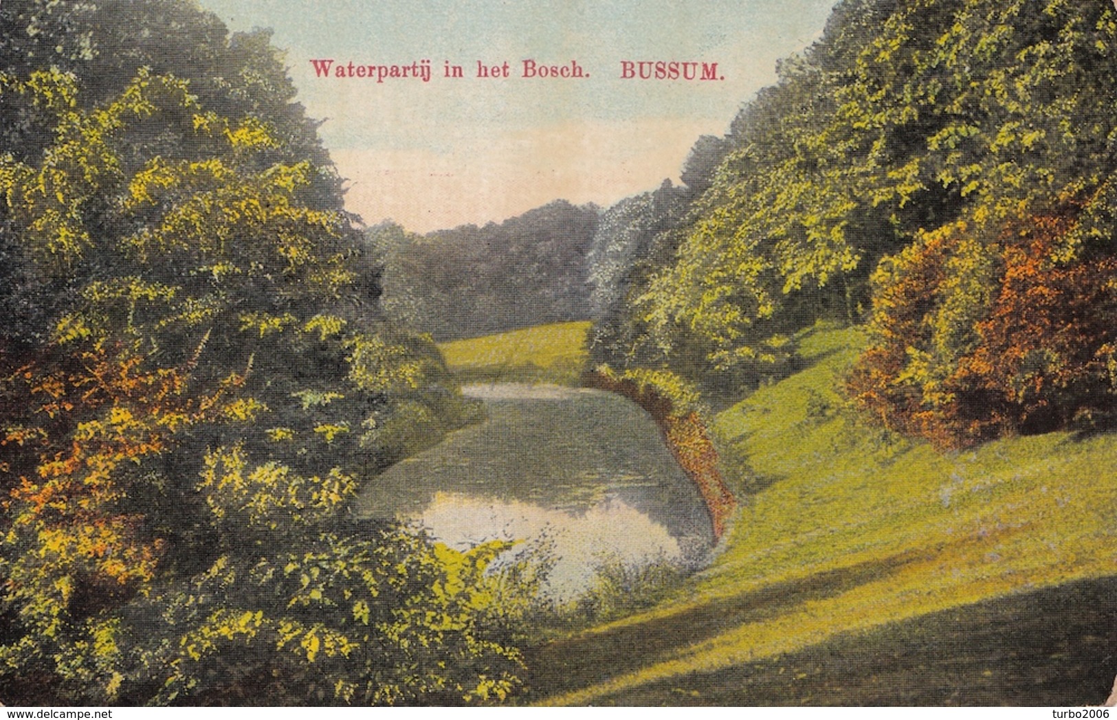 31-VIII-1916 BUSSUM Waterpartij In Het Bosch Kleur Naar Waddinxveen Met "Militair" Vrijstelling Van Port - Bussum