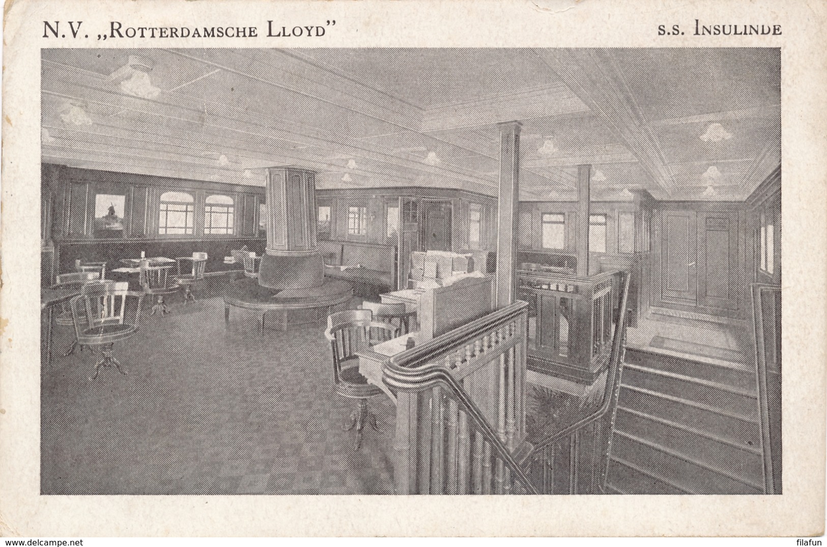 Nederland - 1930 - Rotterdamsche Lloyd - S.S. INSULINDE - Rookzaal 2e Klasse - Passagiersschepen