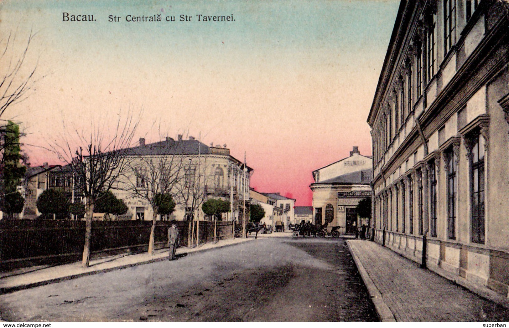 BACAU : STR. CENTRALA Cu STR. TAVERNEI - HOTEL NATIONAL / TIPOGRAFIE / LEGATORIE DE CARTI ~ 1910 - '915 (ad476) - Romania