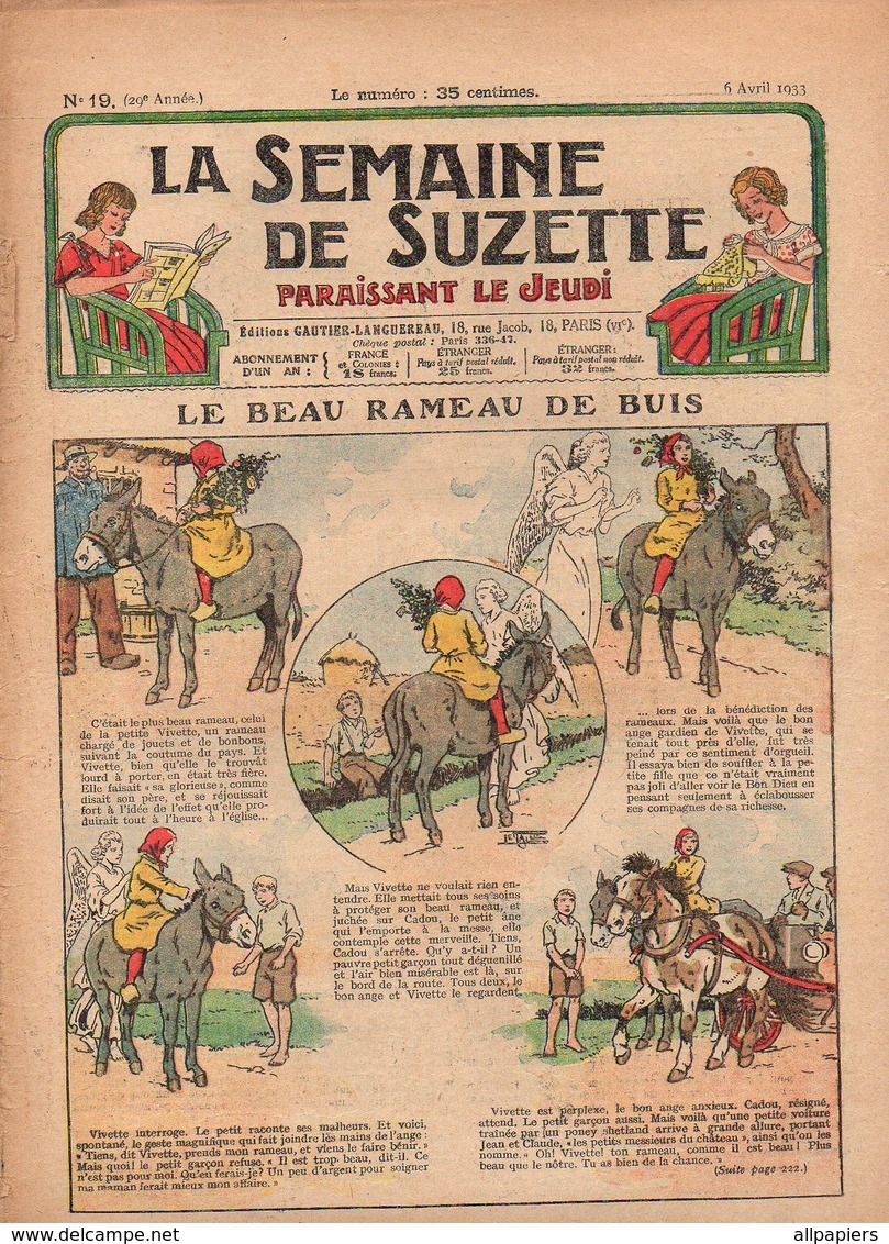 La Semaine De Suzette N°19 Le Beau Rameau De Buis - Les Soucis De Roberte - L'oeuf De Pâques Idéal Bleuette Et Son Frère - La Semaine De Suzette