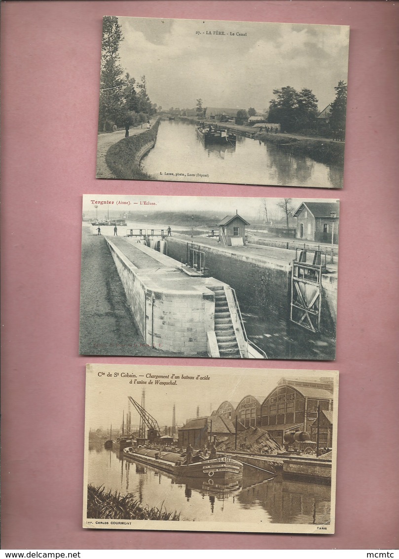 5 Cartes Divers  - Péniche , Péniches - La Fère - Tergnier - Beaurieux - St Gobain - Origny Ste Benoîte - Andere & Zonder Classificatie