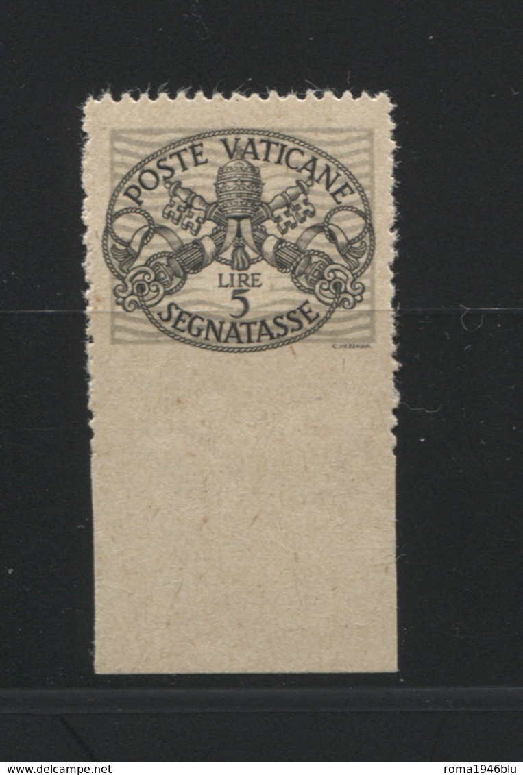 VATICANO 1946 SEGNATASSE RIGHE LARGHE 5 L. N.D. IN BASSO BORDO DI FOGLIO * GOMMA ORIGINALE C. DIENA - Unused Stamps