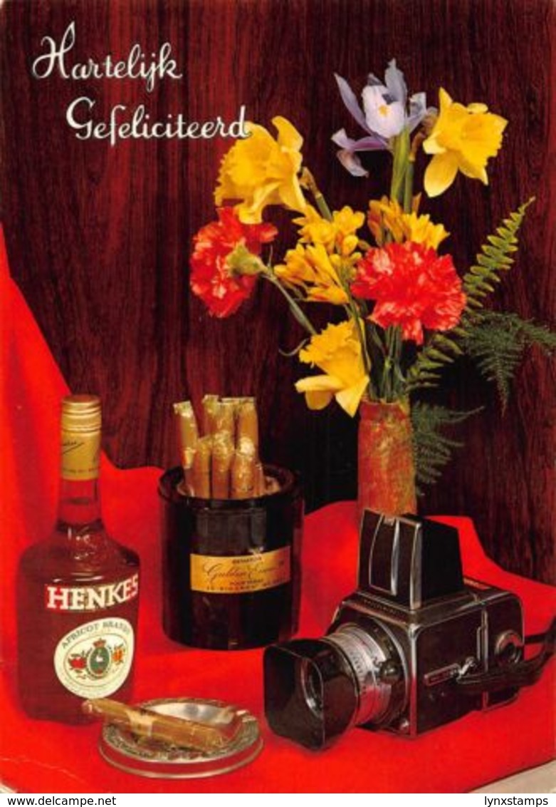 Hartelijk Gefeliciteerd Henkes Alcohol Bottle Cigars Old Camera Postcard - Souvenir De...