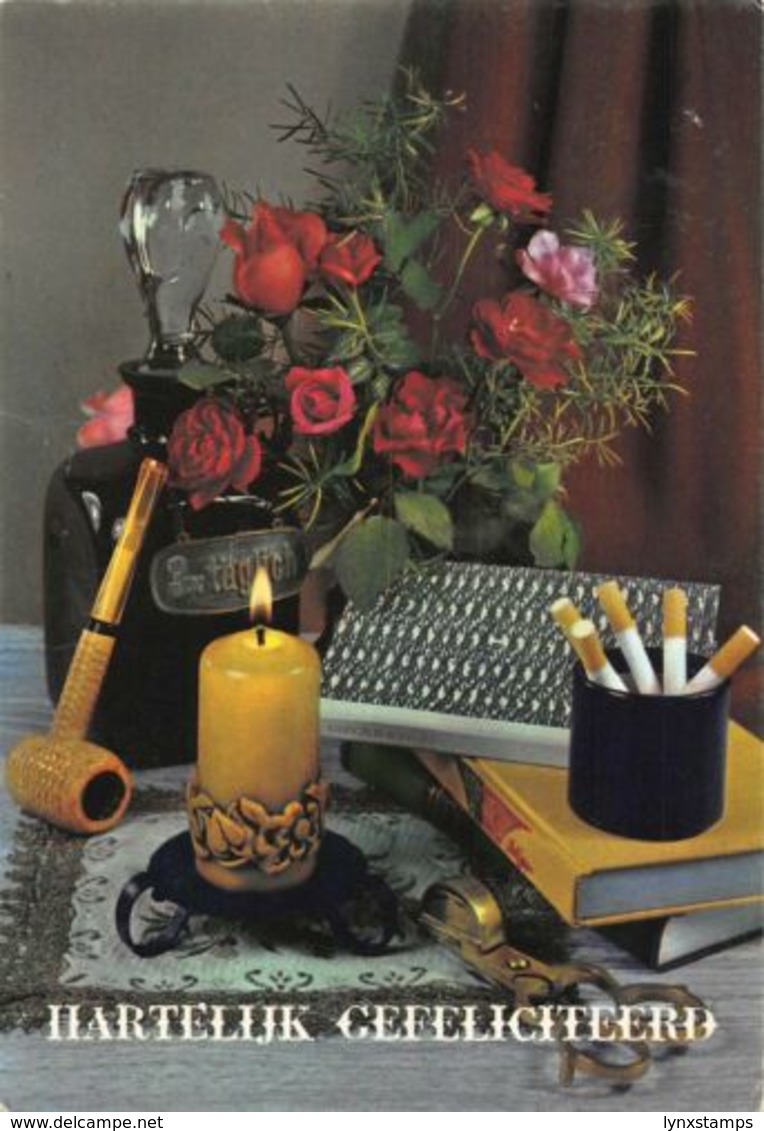 Hartelijk Gefeliciteerd Candle Cigarettes Pipe Flowers In Vase Postcard - Souvenir De...