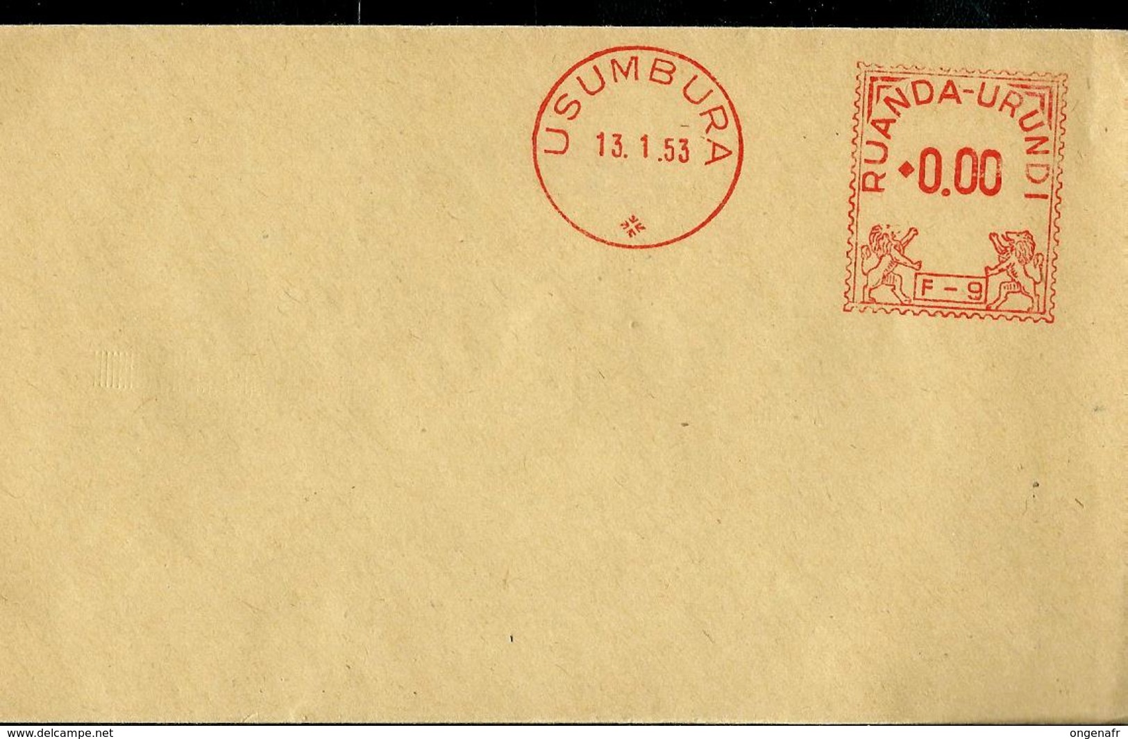 Marque Rouge Sur Lettre : 13/01/53  Usumbura    + Timbre à 00,00  F - 9 - Brieven En Documenten