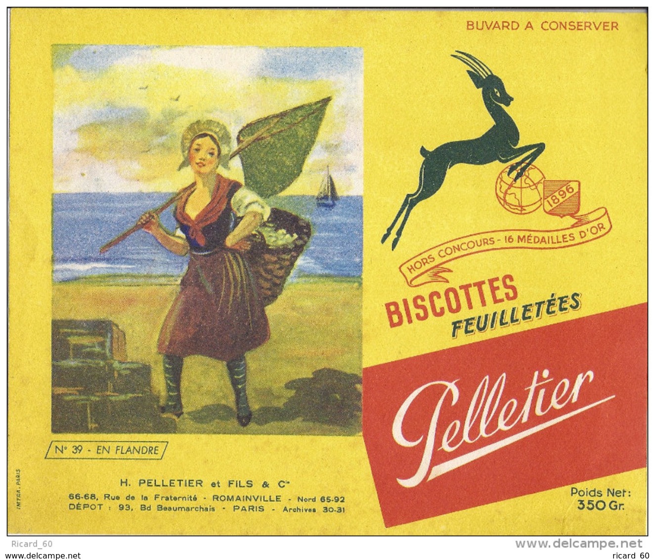 Buvard Biscottes Pelletier, En Flandres, Pêche à Pied, N°39 - Biscottes