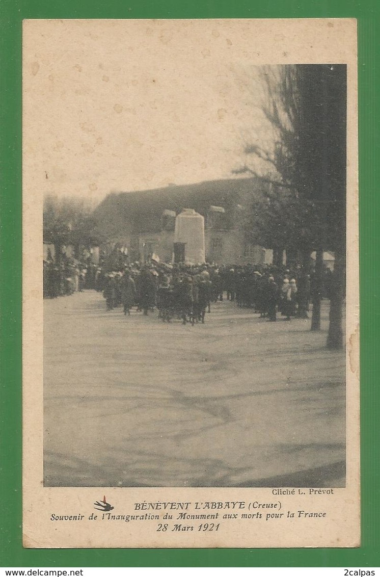 23 - Creuse  - Benevent L ' Abbaye - Carte Peu Courante : Souvenir De L ' Inauguration Du Monument 1921 - Edition Prevot - Benevent L'Abbaye