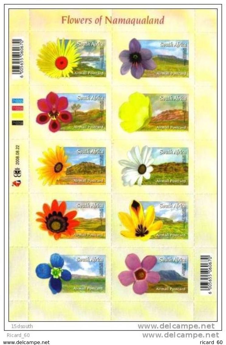 Bloc Neuf D'afrique Du Sud Autoadhésifs, Fleurs De Namaqualand, - Blocks & Sheetlets