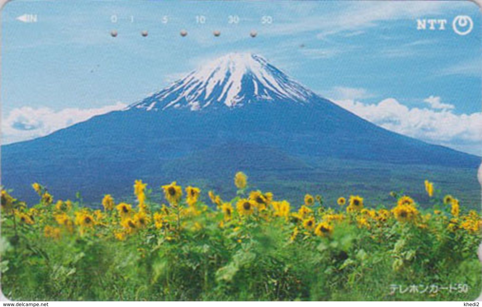 Télécarte JAPON / NTT 251-381 A - Paysage Montagne MONT FUJI & Tournesol TBE - Mountain Landscape JAPAN Phonecard - 420 - Japon