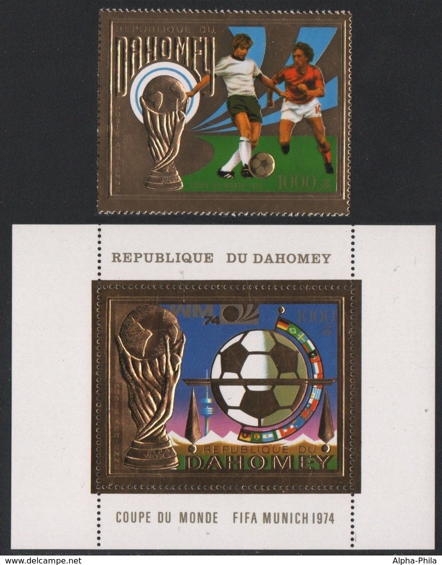 Dahomey 1974 - Mi-Nr. 586 A & Block 37 A ** - MNH - Gold - Fußball / Soccer - Benin – Dahomey (1960-...)