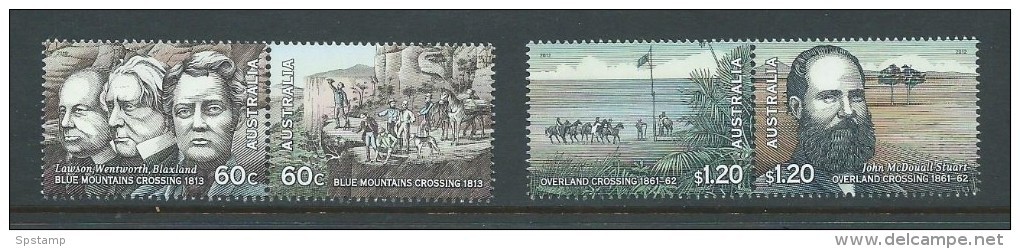 Australia 2012 Inland Explorers Set Of 4 As 2 Joined Pairs MNH - Neufs