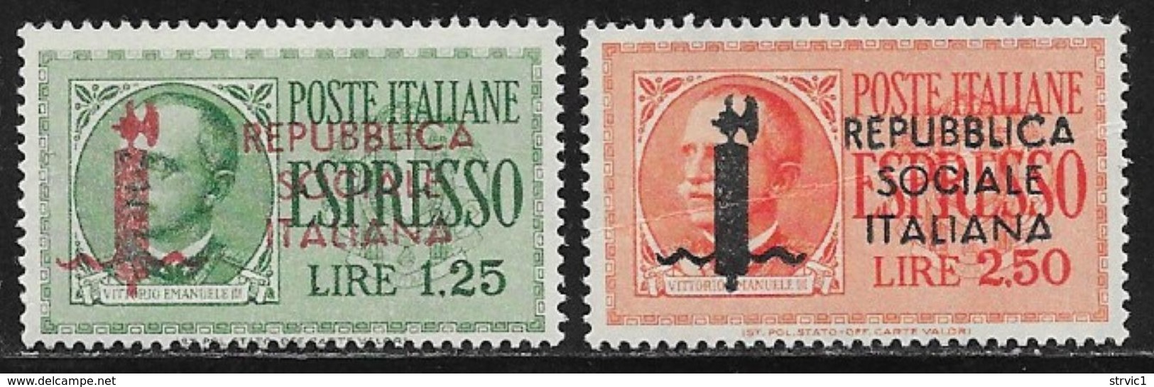 Italy ISR Scott # E1-2 Mint Hinged Italy Special Delivery Stamps Overprinted,1944 - Express Mail