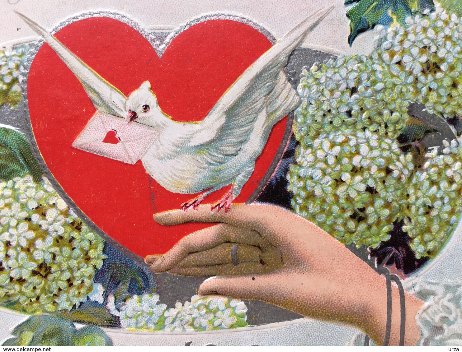 "valentine-pigeon Postman--Pigeon Facteur-Saint Valentin-"-gaufrée-embossed (my Ref V12) - Saint-Valentin