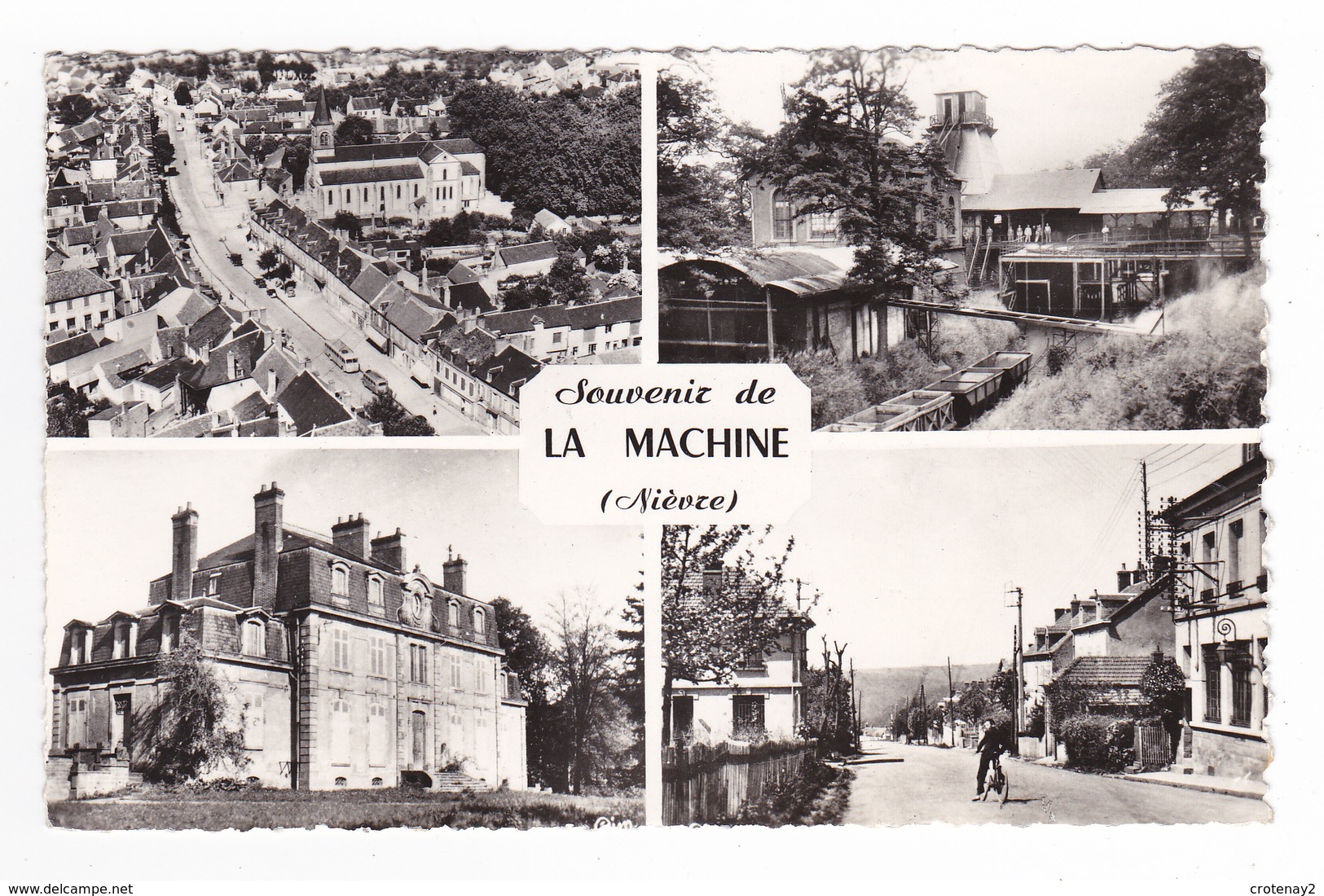 58 La Machine N°58524 En 1961 Wagons Mines Château Rue Avec BUS Car Autocar Ancien VOIR DOS - La Machine
