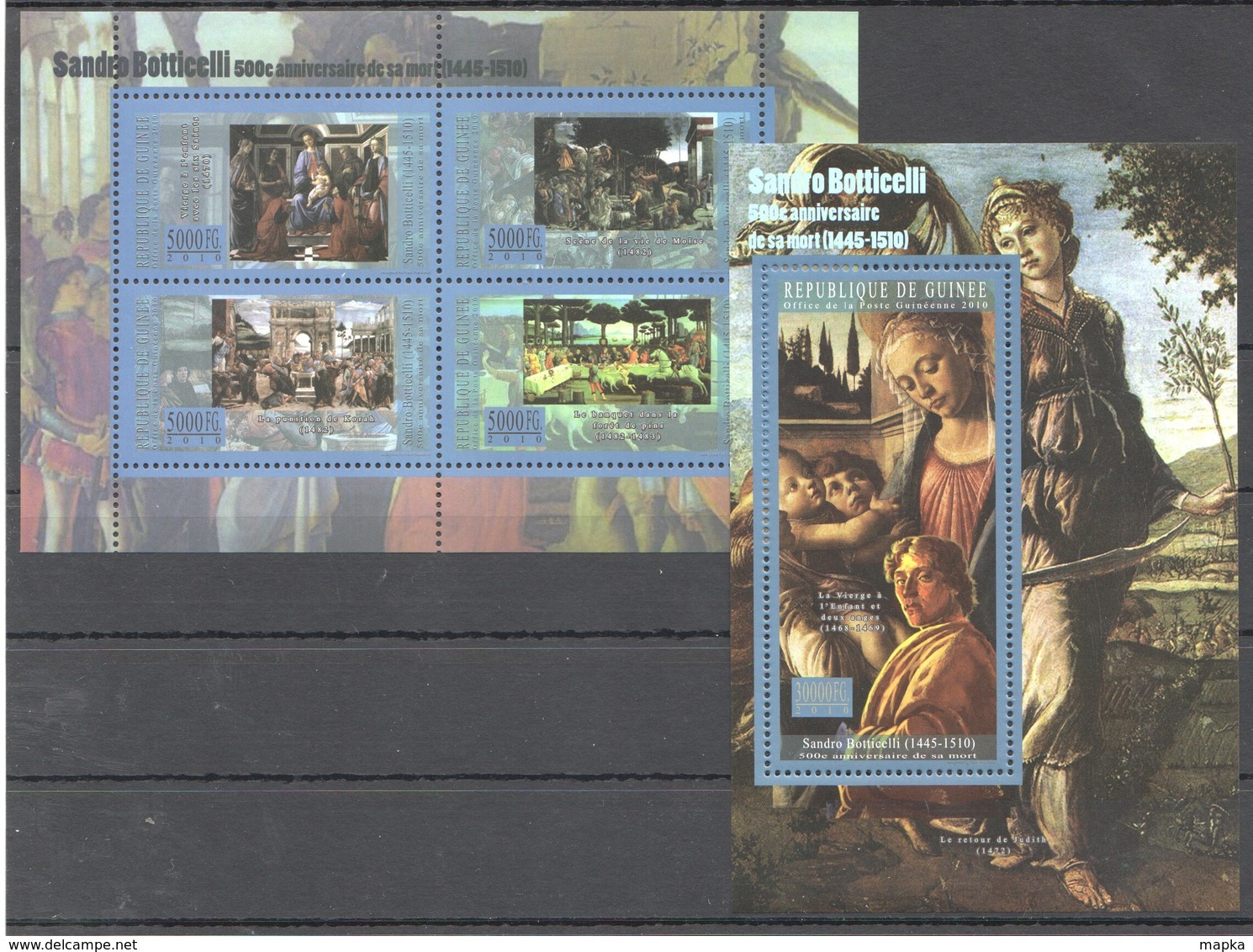 BC440 2010 GUINEE GUINEA ART SANDRO BOTTICELLI 1BL+1KB MNH - Andere & Zonder Classificatie